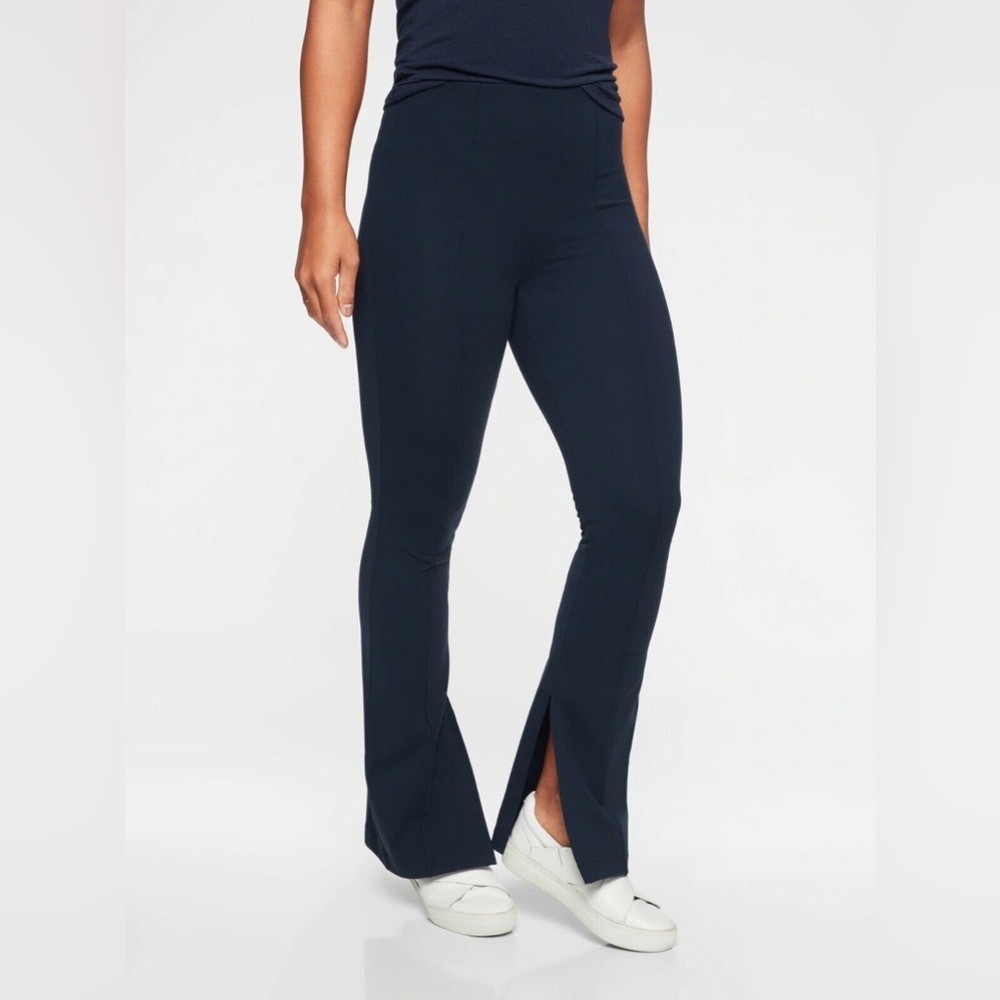Athleta Navy Blue High Rise Flare Leg Slit Greenwich Pants Medium